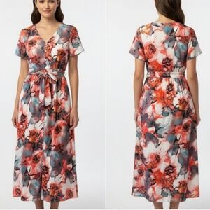 Active USA Belted Floral Dress Boho Party Summer Spring‎ Modest Button Down Sz M